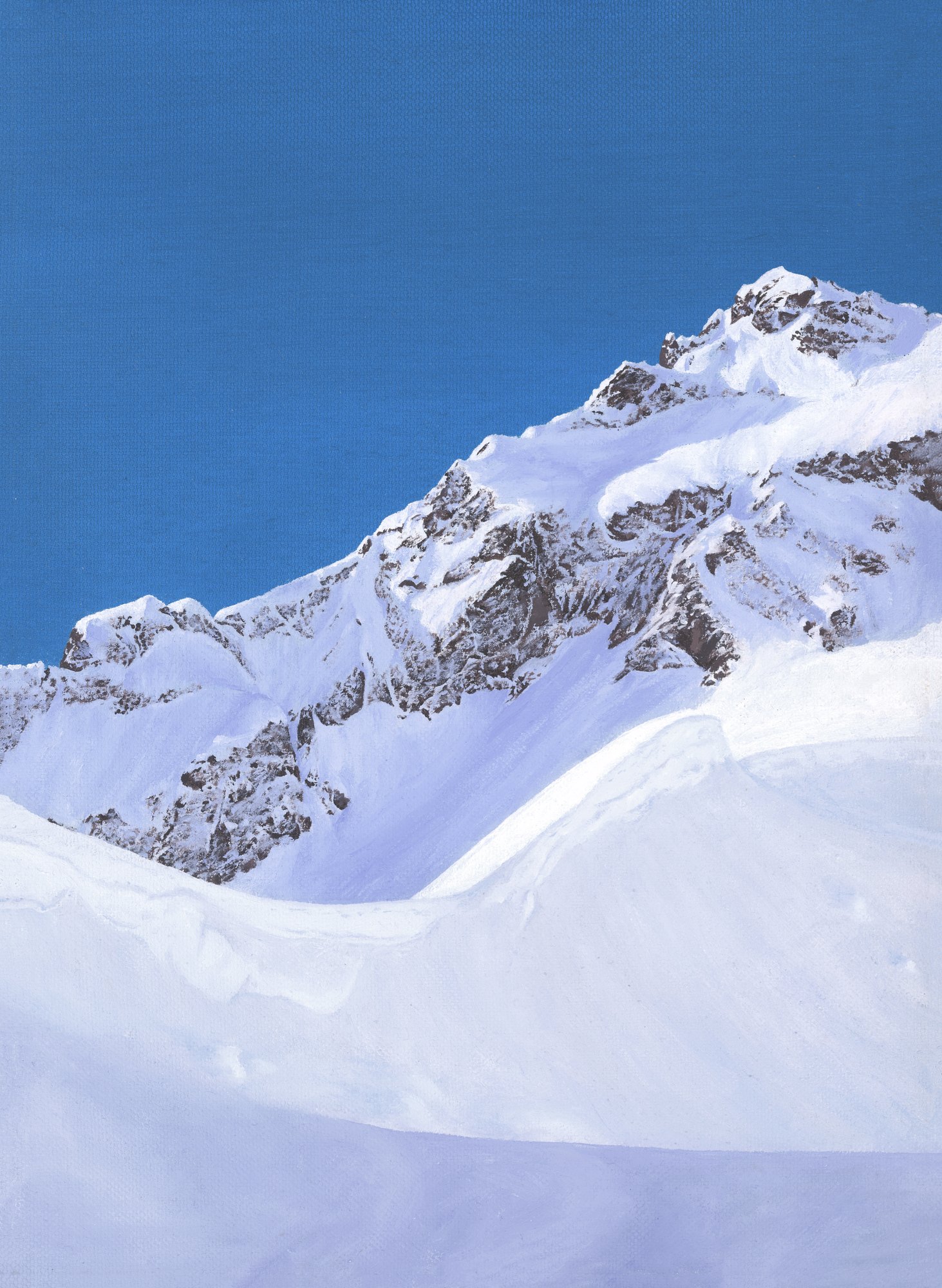 Matinée enneigée dans les Aiguilles Rouges, huile sur toile d'Inès Bottollier