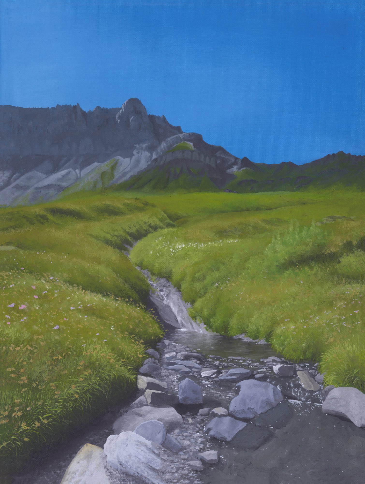 Ruisseau sous la Pointe d'Anterne, huile sur toile d'Inès Bottollier